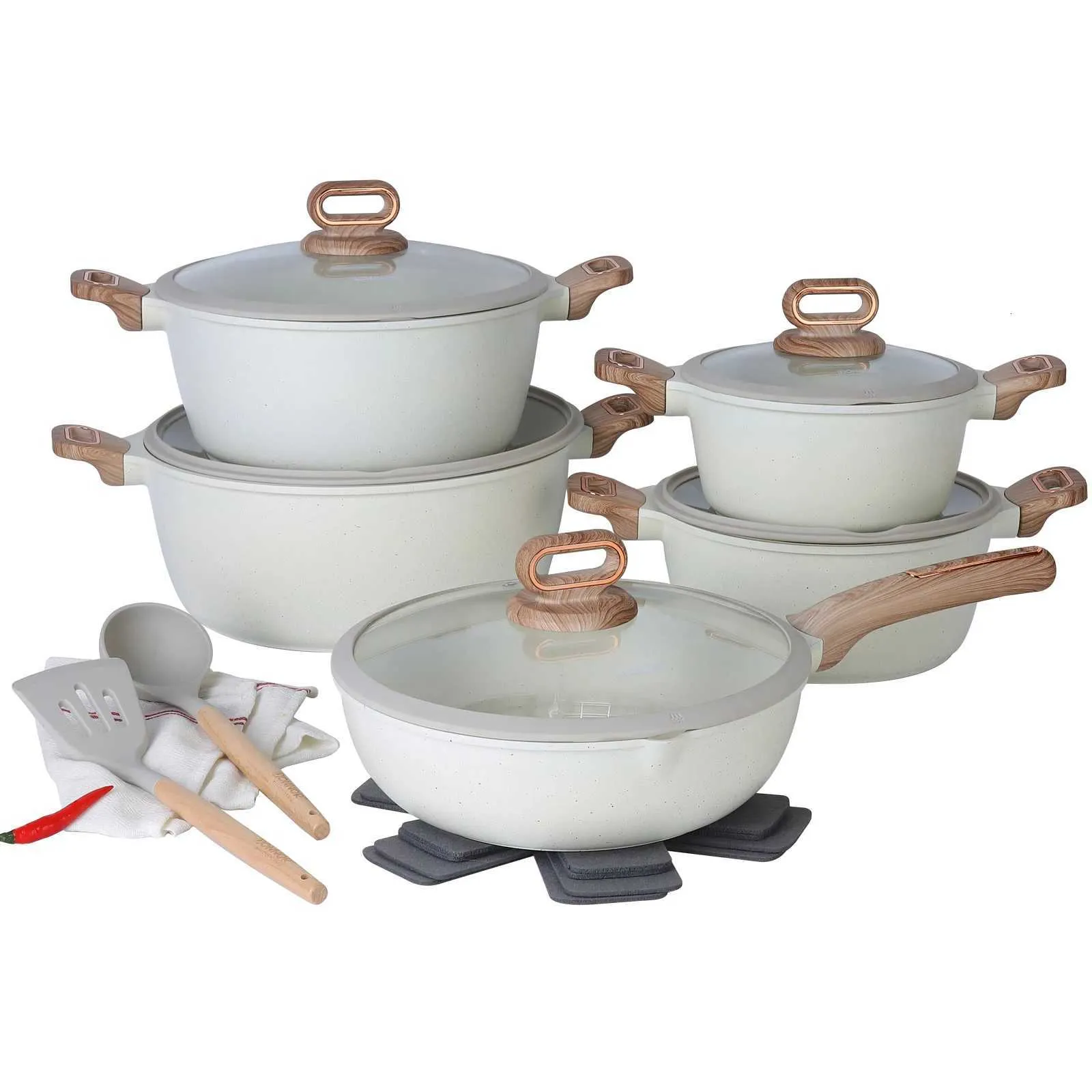 Set Di Pentole E Padelle Antiaderenti 9 Pezzi – Cucina In Alluminio Con Coperchi In Vetro, Grigio, Adatto A Gas Ed Elettrico