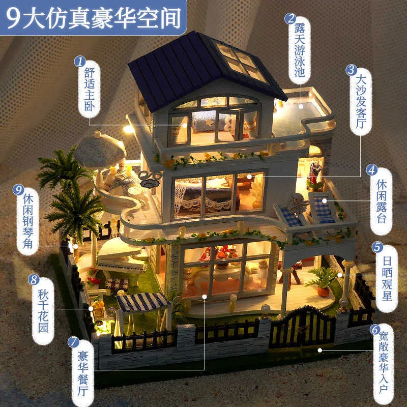 CRIOLPO Kit fai da te per casa delle bambole in miniatura, set fai da te per piccola casa in legno per adulti, piccolo giocattolo fatto a mano con mobili dettagliati - Holo