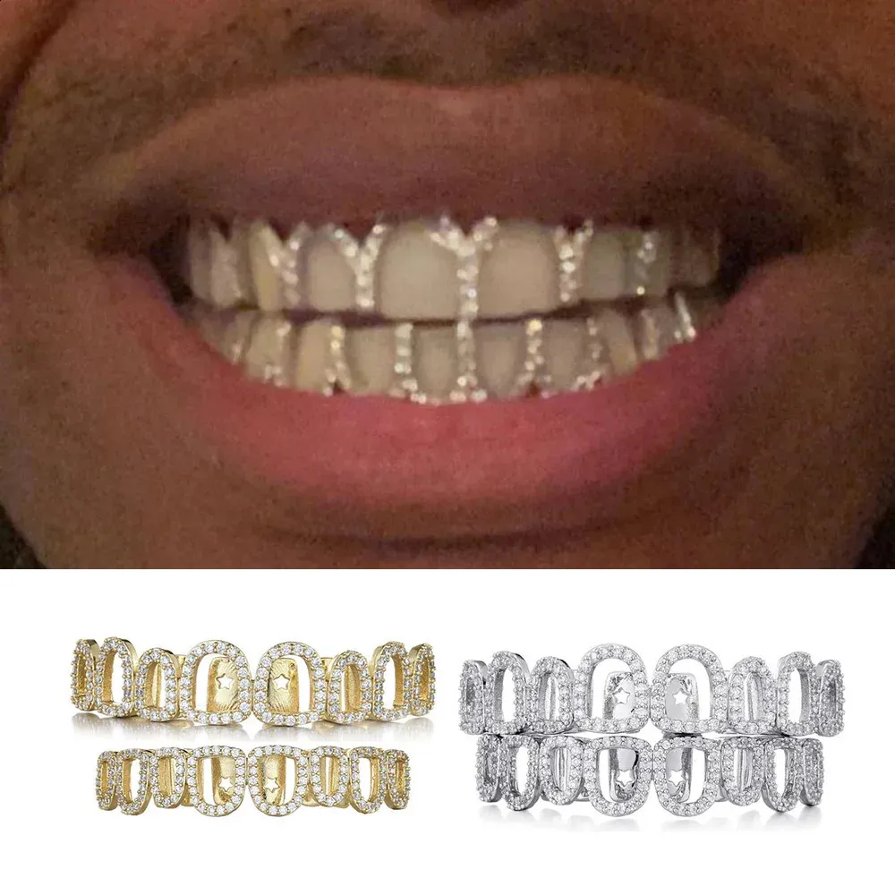 YOUNGX Hip Hop Shiny Zircon Tooth Caps With Full CZ Stone, Hollow Teeth ...