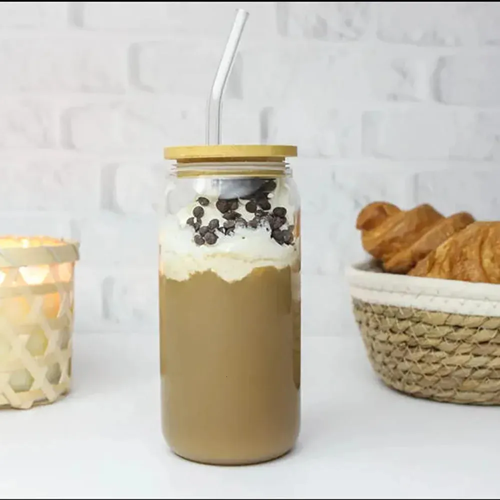 Personalized 16oz Clear or Frosted Glass Cup with Bamboo Lid and Straw ...