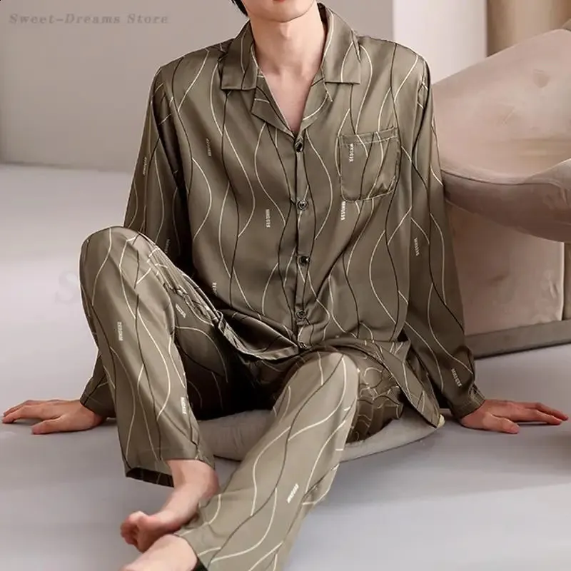 Pigiama Da Uomo Taglie Forti Set Pigiama Primavera Autunno Seta