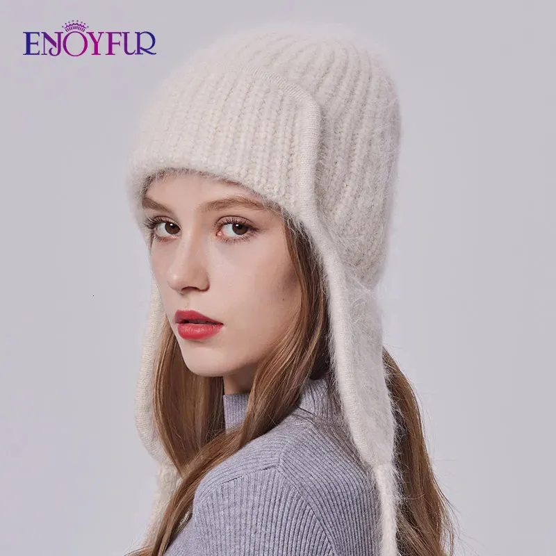 ENJOYFUR Women Winter Angora Earflaps Hat Warm Fluffy  display picture 2