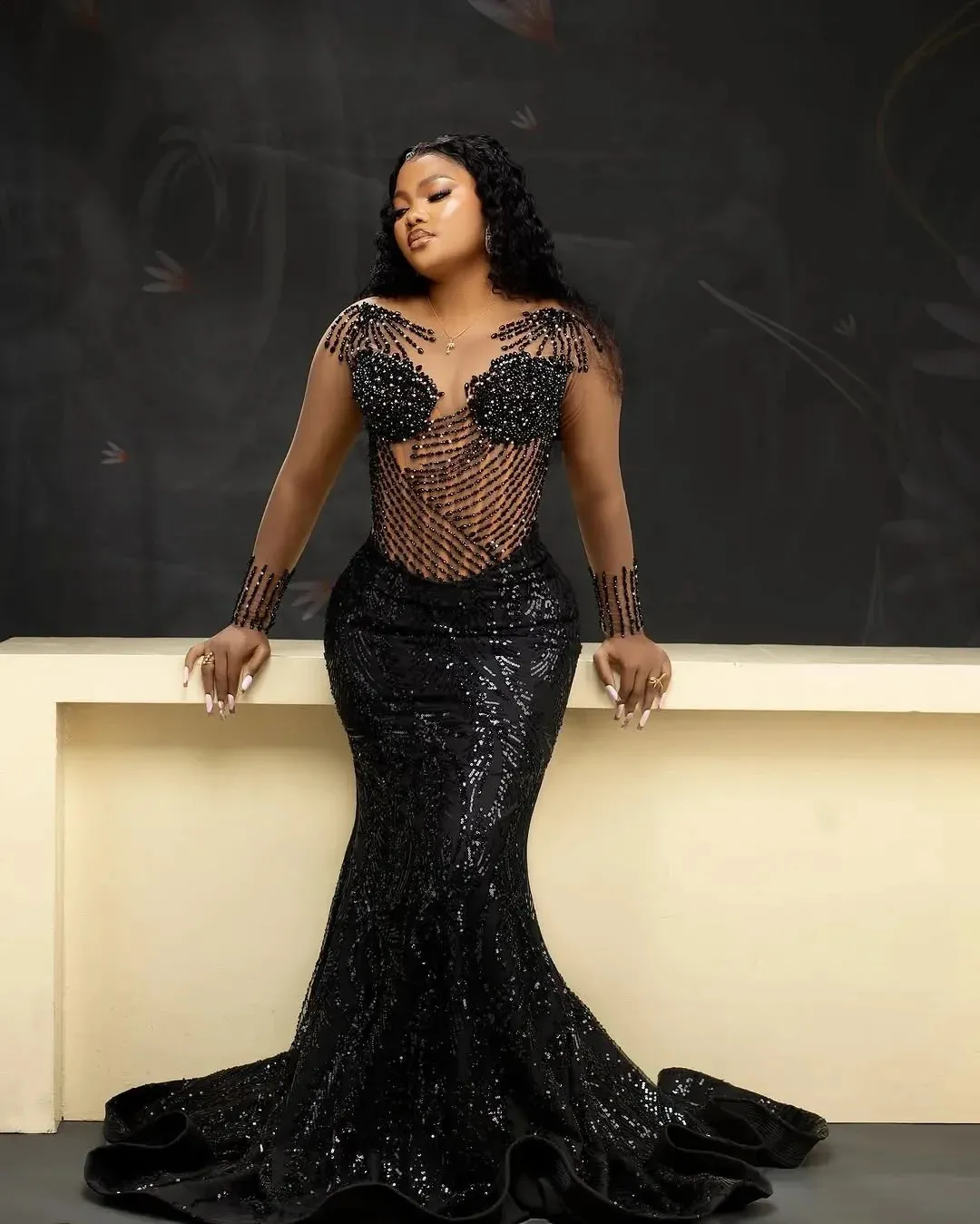 Rhinestones One Sleeve Illusion Mermaid Prom Dress