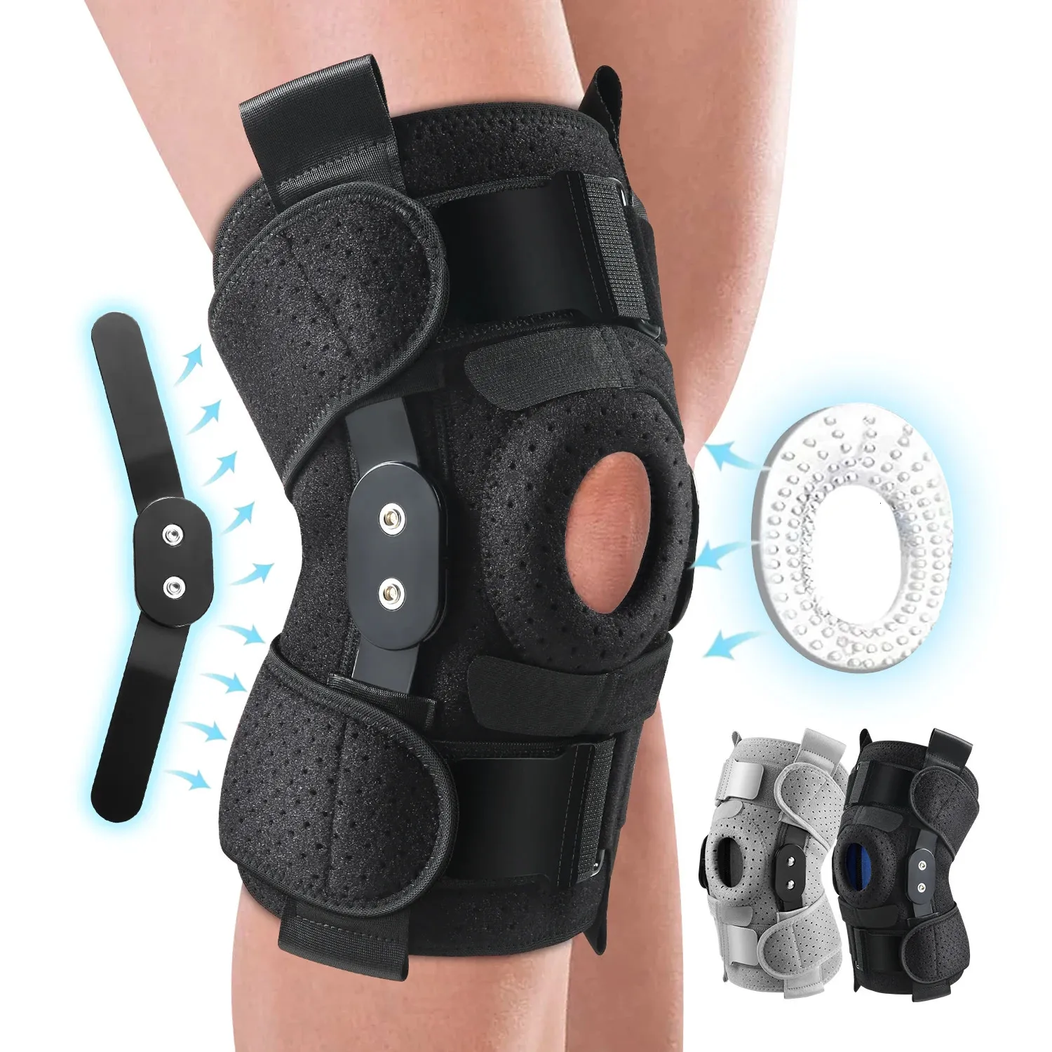NEENCA Ginocchiera Compressiva Regolabile – Stabilizzatori Laterali E Cuscinetti In Gel (Nero)