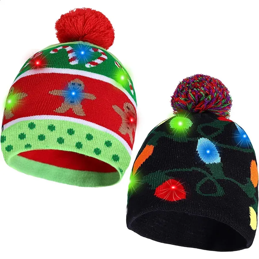 Bonnet De Noël LED (lot De 2) - Lumière Clignotante, 3 Modes, Motifs Flocons/rennes, Taille Adulte - 10