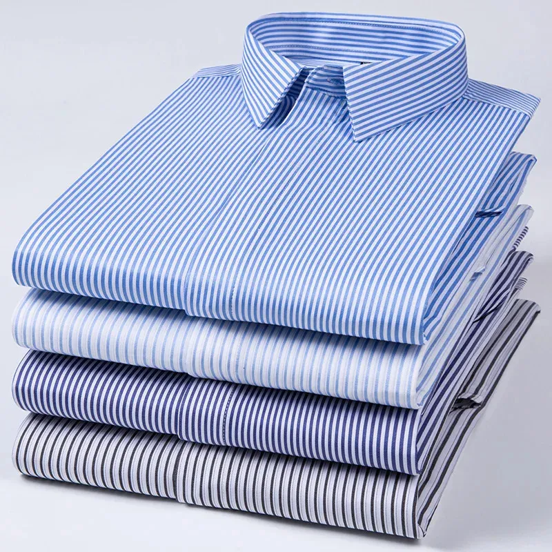 Anti-Wrinkle Men's vertical striped shirt - Slim Fit Long Sleeve Dress vertical striped shirt for Social Business, Stripe Design - Available in 6XL