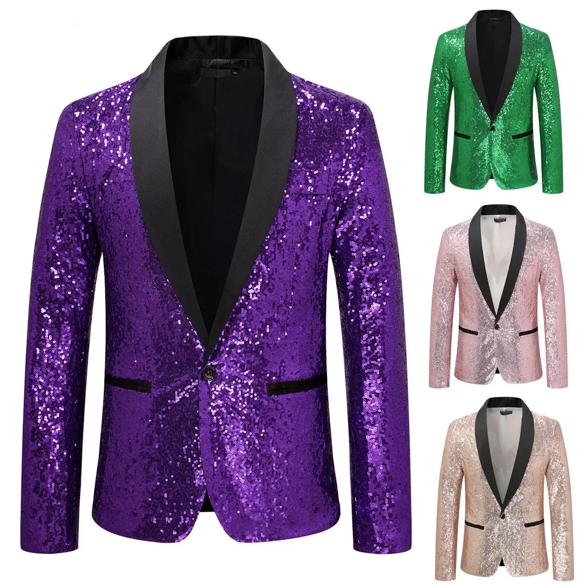 Veste Ajustée Homme Boutons Paillettes - Manteau Fête Mariage Élégant