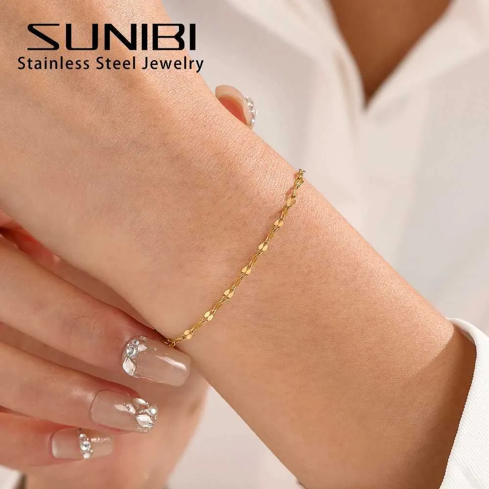 Stainless Steel For Woman Simple Shiny Chain Bracelet With Adjustable Charm Minimalist Wedding Party Jewelry_voghion.com