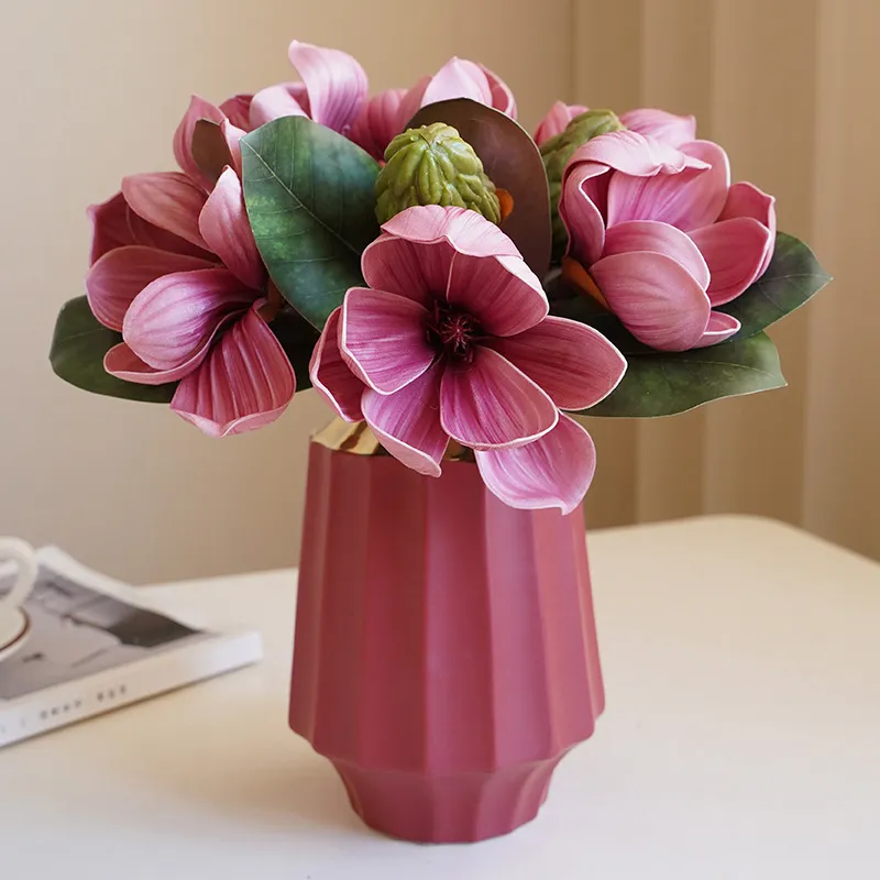 3 Steli Di Magnolia Artificiale Rosa – Fiori Finti In Seta, Lunghi 82 Cm, Realistici, Per Centrotavola, Decorazione Matrimoni, Casa E Ufficio, Senza Manutenzione - 3