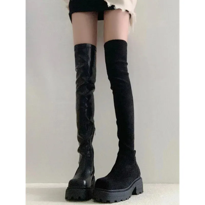 Stretch-Stiefel, schmal geschnitten, knielang, für Damen, Herbst und Winter, Absatz, dicke Sohle, hoher Schaft, Ritterstiefel 251020_voghion.com