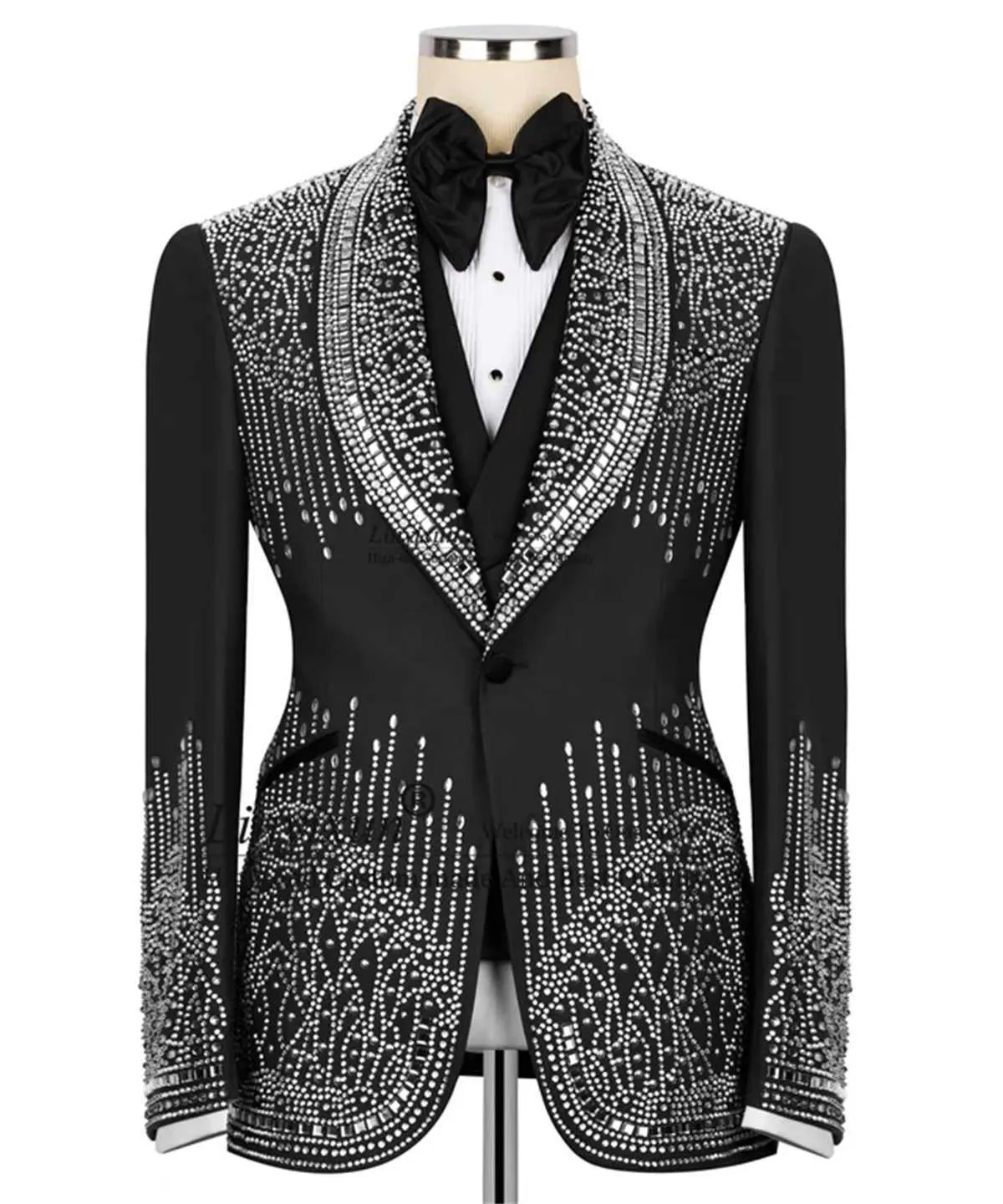 Men Rhinestone Track Suits High-End Rhinestone Men's 3-Piece Suit Set: Slim Fit, Customized Party ...