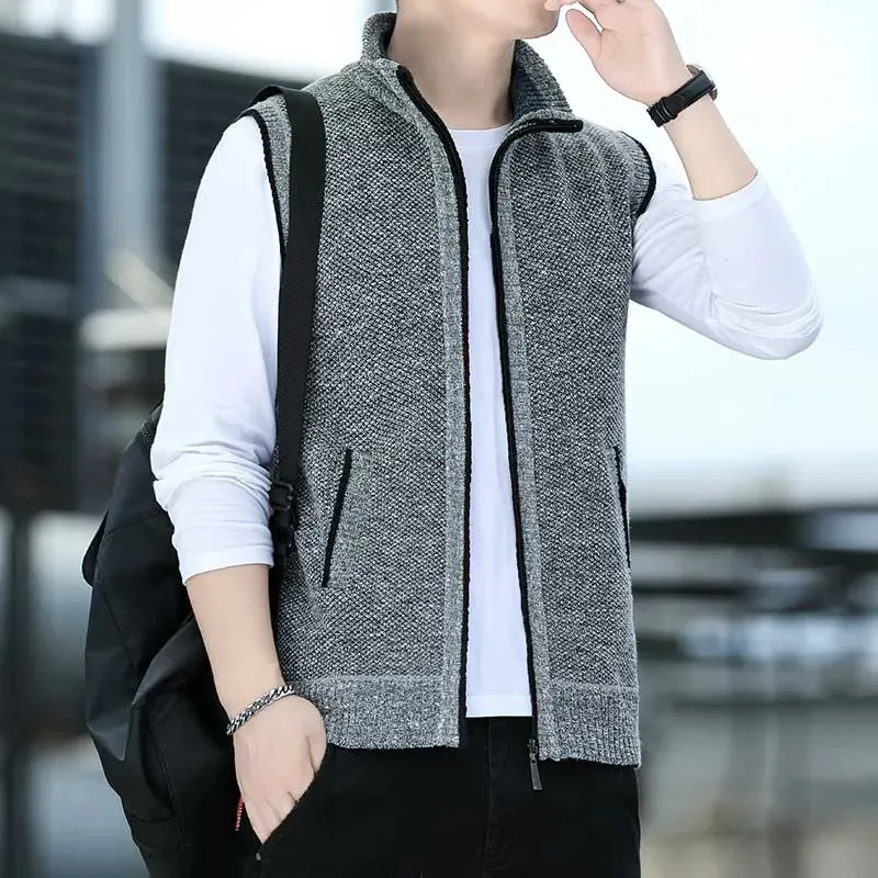 Mens Sweater Vest Solid Knit Sweaters Sleeveless Jackets Knitted