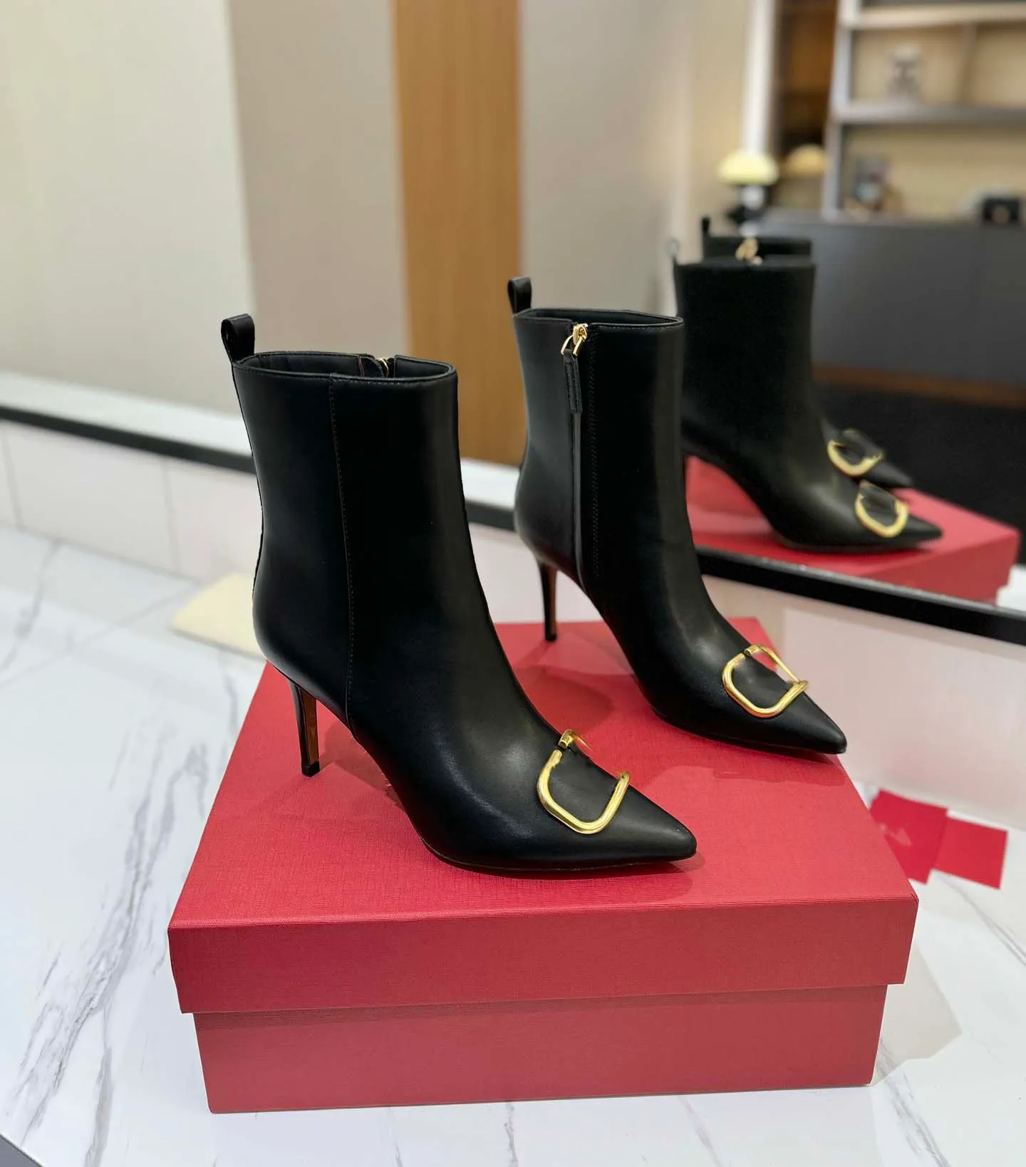 Designer V-Ankle Boots: Luxury Leather Heel Boots for Women ...