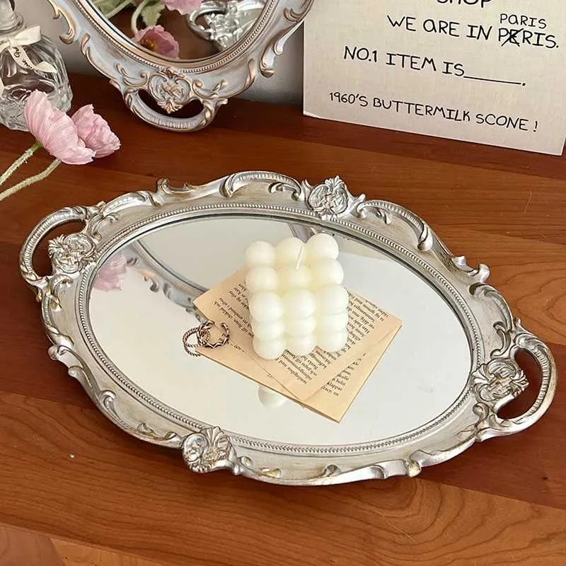 Vassoio Decorativo A Specchio Yamfurga – Stile Francese Bianco E Oro (37x25 Cm) Per Gioielli E Trucchi