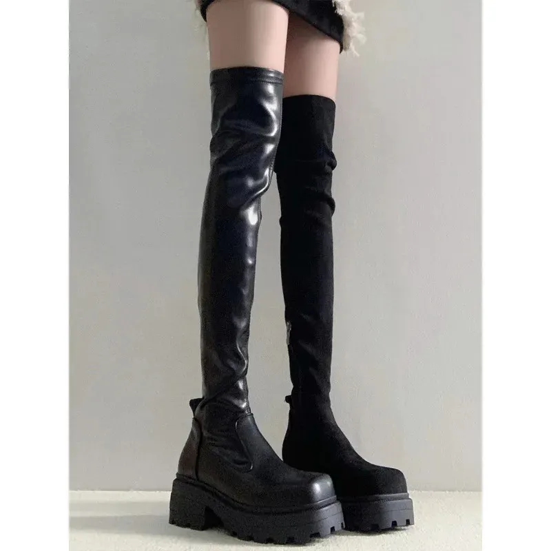 Stretch-Stiefel, schmal geschnitten, knielang, für Damen, Herbst und Winter, Absatz, dicke Sohle, hoher Schaft, Ritterstiefel 251020_voghion.com
