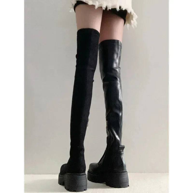Stretch-Stiefel, schmal geschnitten, knielang, für Damen, Herbst und Winter, Absatz, dicke Sohle, hoher Schaft, Ritterstiefel 251020_voghion.com