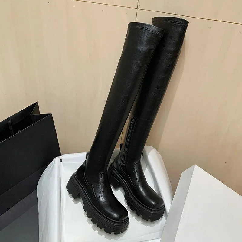 Stretch-Stiefel, schmal geschnitten, knielang, für Damen, Herbst und Winter, Absatz, dicke Sohle, hoher Schaft, Ritterstiefel 251020_voghion.com