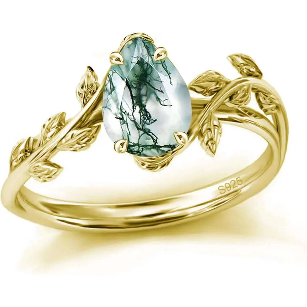 Natürlicher Moosachat Opal Silberring Im Blattdesign Für Damen_voghion.com