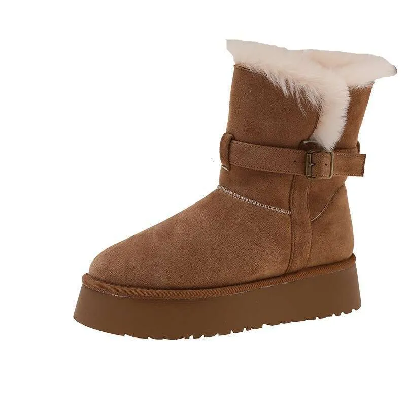 Gray Snow For Women Winter New Style Petite Thick Sole Height Increasing Full Fur Fluffy Furry Fleece Lined Waterproof_voghion.com