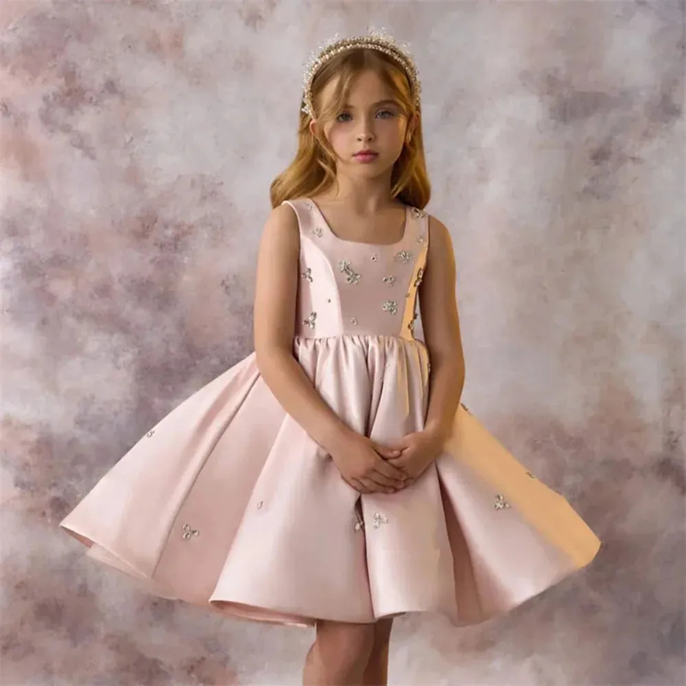knee length communion dresses Satin Flower Girl Dress Sleeveless Knee-Length First Dress For Girls – Birthday Party Gown With traditional first communion dress