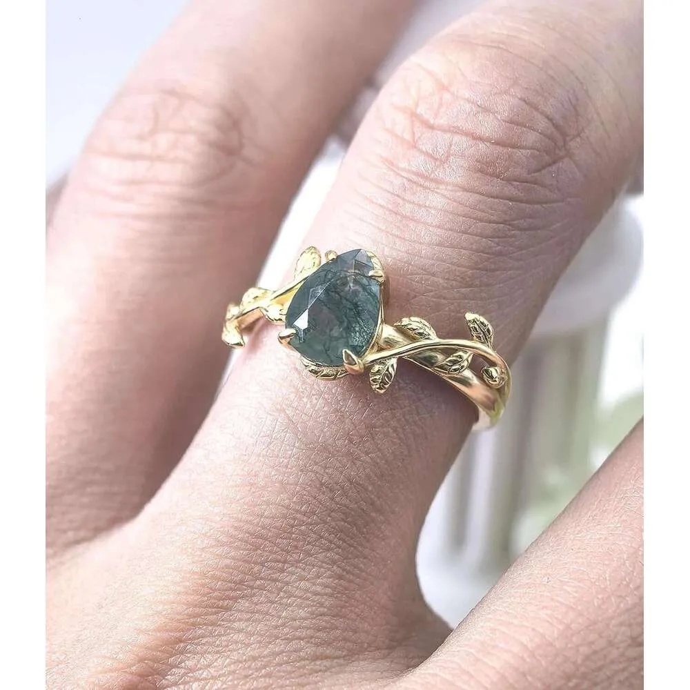 Natürlicher Moosachat Opal Silberring Im Blattdesign Für Damen_voghion.com