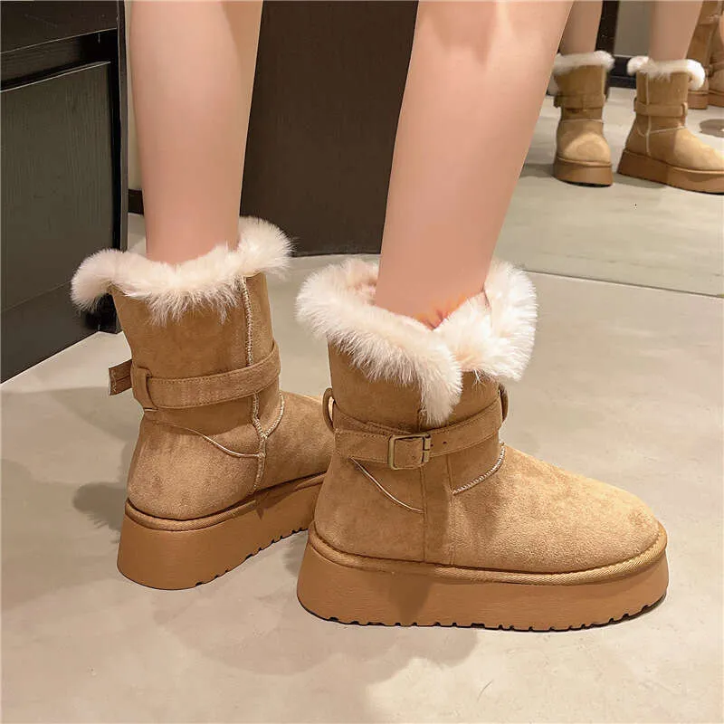 Gray Snow For Women Winter New Style Petite Thick Sole Height Increasing Full Fur Fluffy Furry Fleece Lined Waterproof_voghion.com