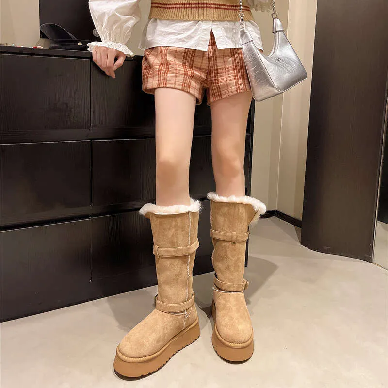 Gray Snow For Women Winter New Style Petite Thick Sole Height Increasing Full Fur Fluffy Furry Fleece Lined Waterproof_voghion.com