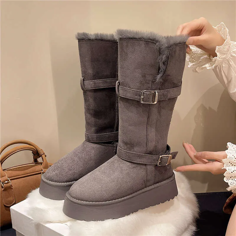 Gray Snow For Women Winter New Style Petite Thick Sole Height Increasing Full Fur Fluffy Furry Fleece Lined Waterproof_voghion.com