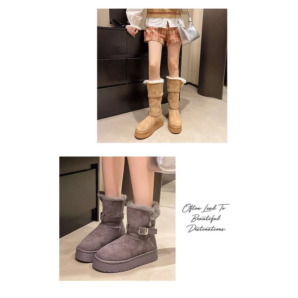 Gray Snow For Women Winter New Style Petite Thick Sole Height Increasing Full Fur Fluffy Furry Fleece Lined Waterproof_voghion.com