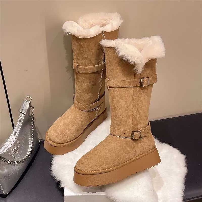 Gray Snow For Women Winter New Style Petite Thick Sole Height Increasing Full Fur Fluffy Furry Fleece Lined Waterproof_voghion.com