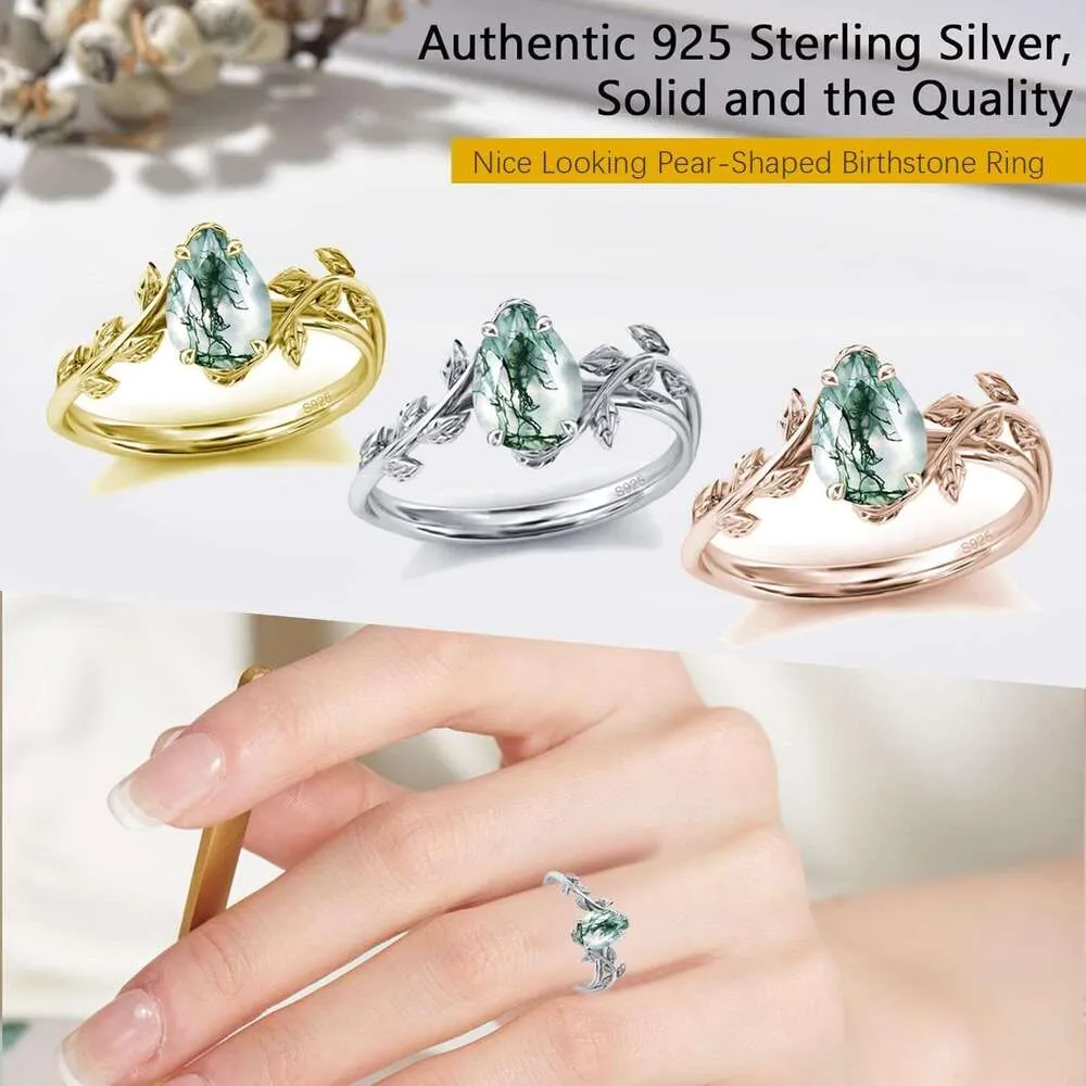 Natürlicher Moosachat Opal Silberring Im Blattdesign Für Damen_voghion.com