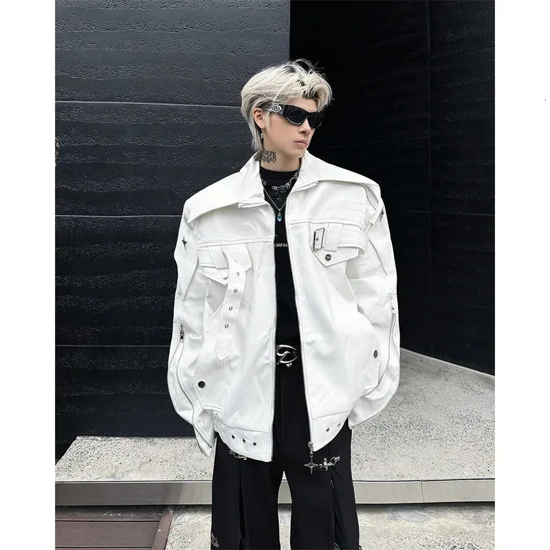 Mens Eyelets Leather Bomber Jacket Black Punk Buckle... From 