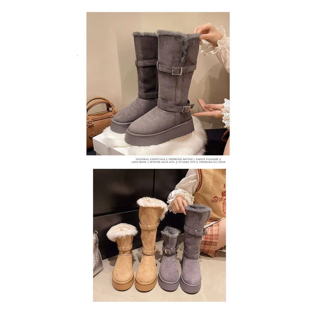 Gray Snow For Women Winter New Style Petite Thick Sole Height Increasing Full Fur Fluffy Furry Fleece Lined Waterproof_voghion.com