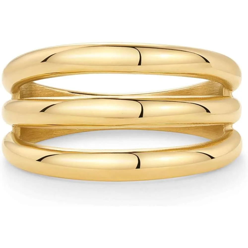 14K Gold Plated Chunky Curved Triple Stackable Ring For Women Stainless ...