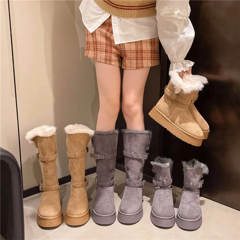 Gray Snow For Women Winter New Style Petite Thick Sole Height Increasing Full Fur Fluffy Furry Fleece Lined Waterproof_voghion.com