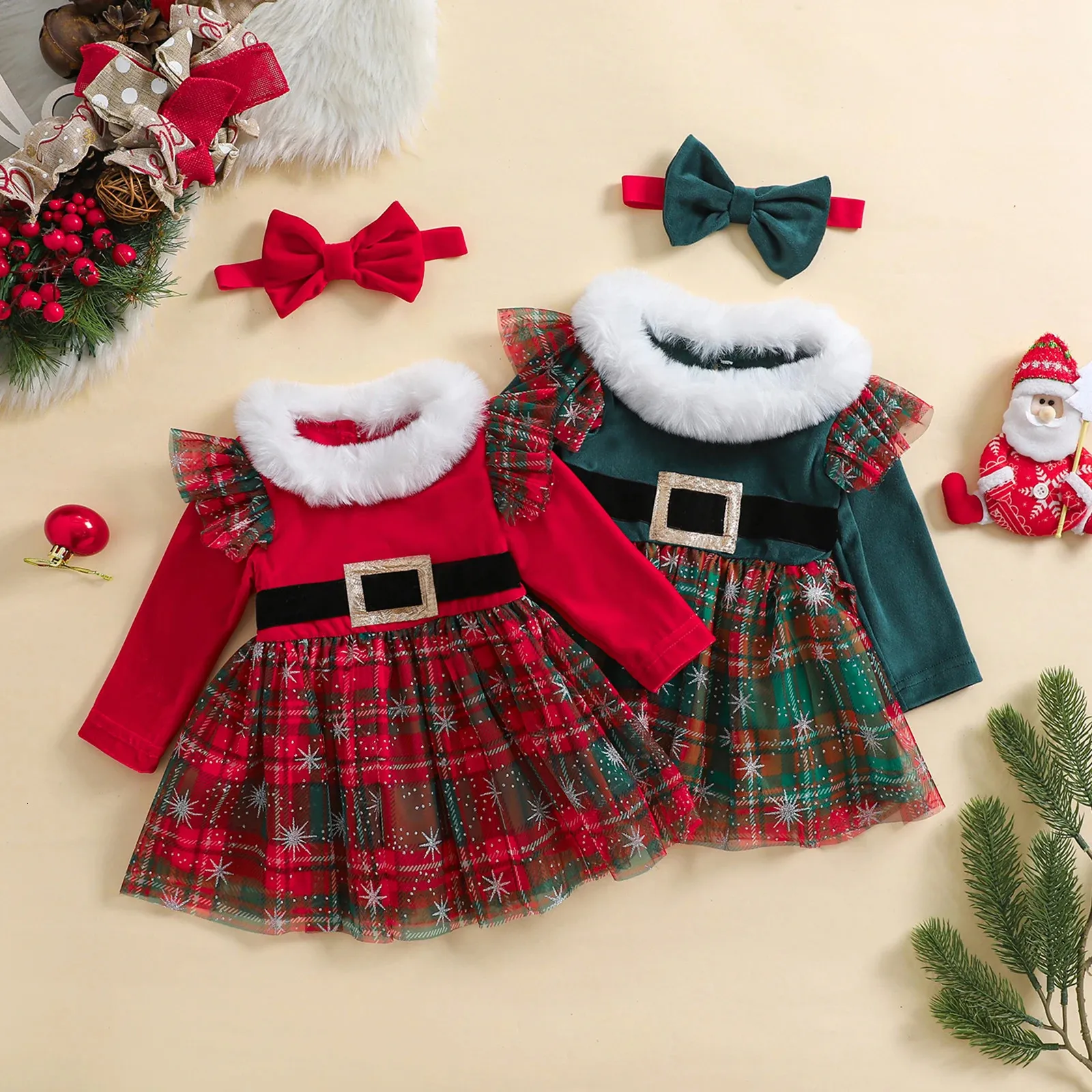 Vestito rosso per bambina con colletto Vestiti natalizi per bambina Vestito natalizio per bambina Vestito in velluto Vestito rosso per bambina - Italia