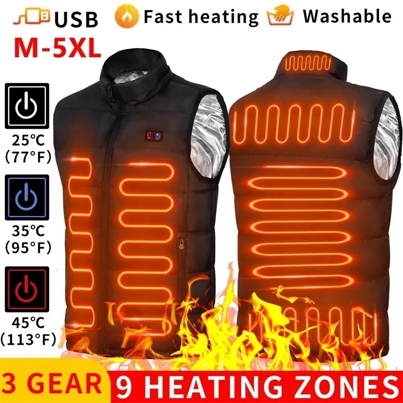 9 Heated Vest Zones Electric Heated Jackets Men Women Sportswear Heated ...