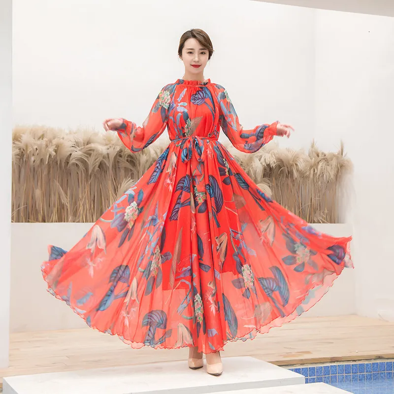 chinese dress ladies Berylove Women Floral Yellow Maxi Dress with Slit A Line V Neck Bell Sleeve Wedding Guest Dress, Yellow / XL main image 1