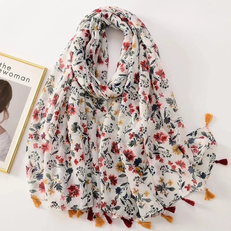 TianWlio Sciarpa da donna in chiffon con stampa floreale