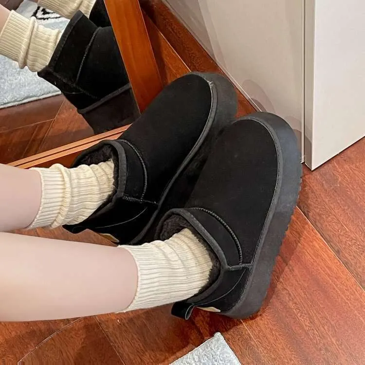 Classic Fleece-Lined Snow Boots For Women, Thick Sole, 2025 Winter New Casual Versatile Short Boots, Thickened Non-Slip_voghion.com