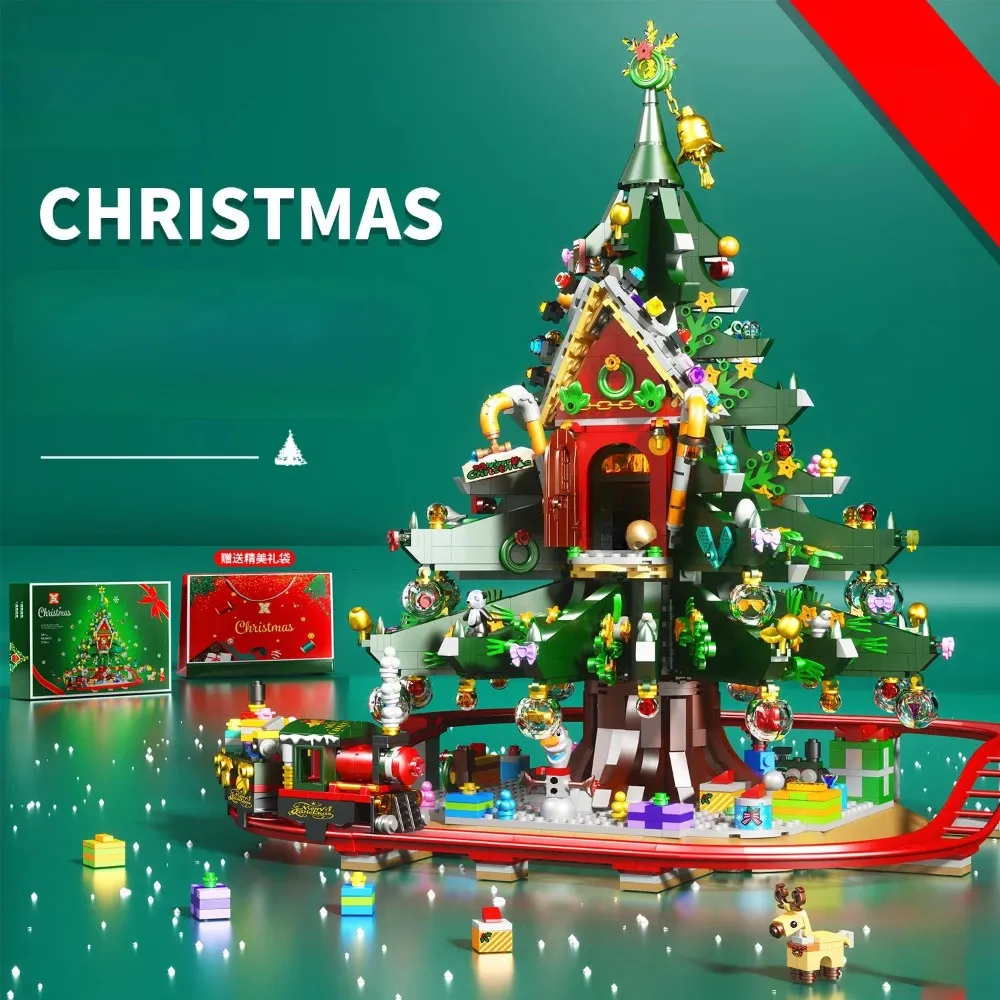MOCFestival Christmas Tree House With Railway Wrack Building Blocks Set ...