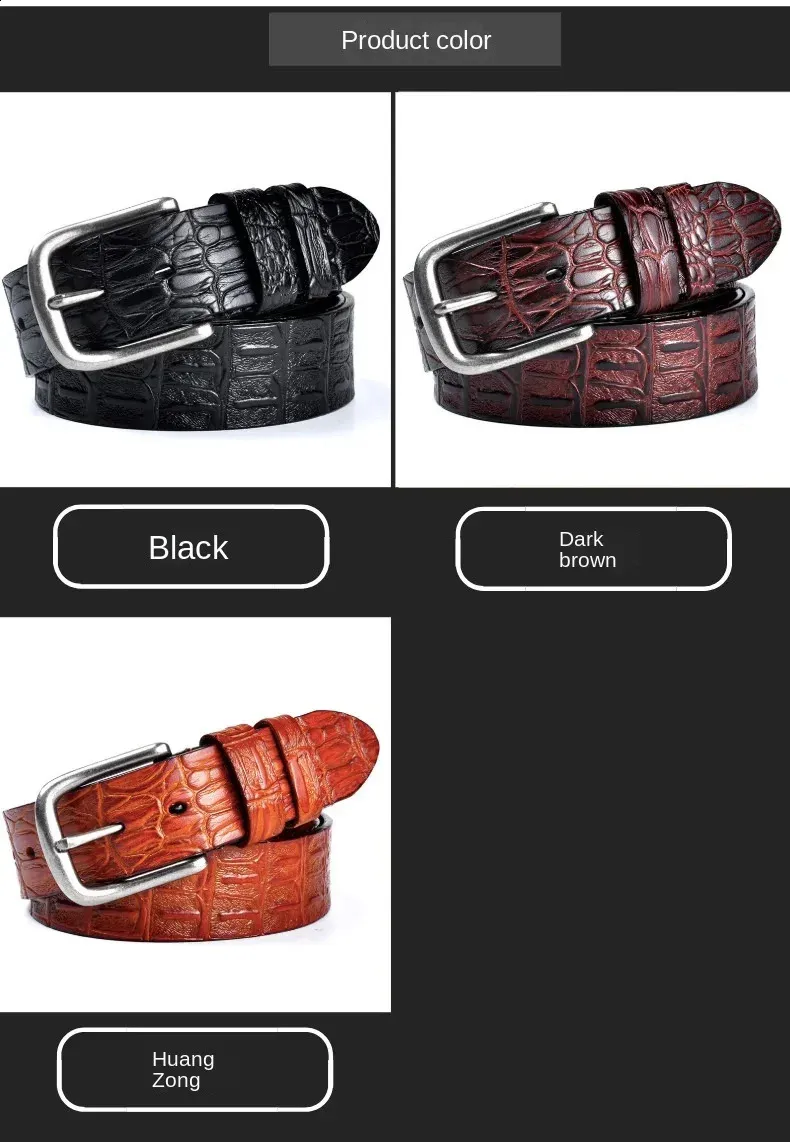 Fashion Solid Color Pattern Cowhide Belts for Men, Retro Trend Business ...
