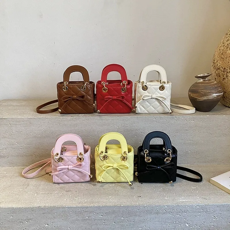 Fashion Kids Bow Checkered Handbags Girls Square... 