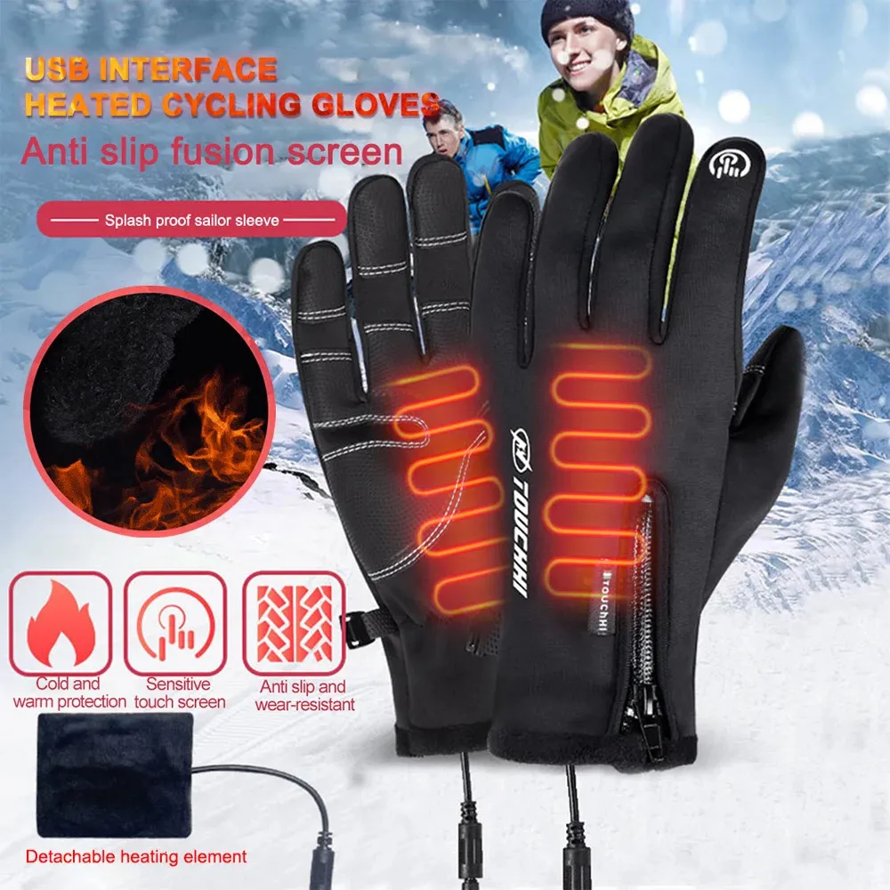 Gants Chauffants électriques D'hiver – Noir/Gris – Polyester – Taille Longue (32cm) – Adultes