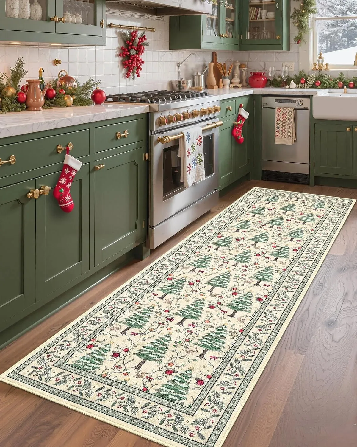 ✓ DHgate 추천 주방 바닥 매트 긴 깔개 크리스마스 트리 동물 인쇄 카펫 크리스마스 홈 인테리어 미끄럼 방지 세탁 가능 침실 발  매트 Alfombra 251028 바로 구매