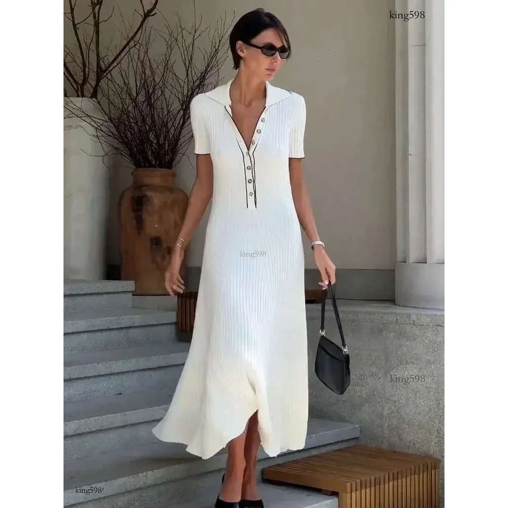 White Knit White ribbed maxi dress for Women - Elegant Patchwork, Short Sleeves, High Waist, Perfect for Parties - Style 240111