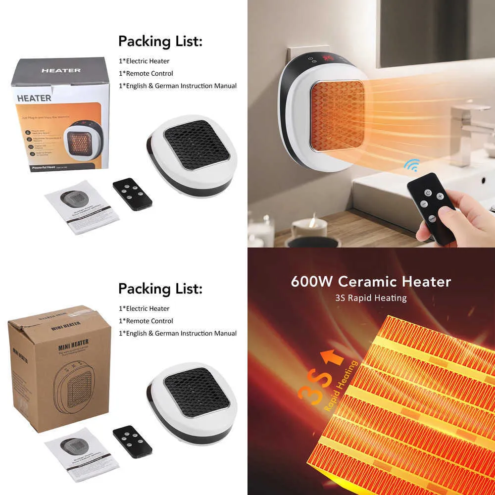 Remote Heater System 600W Portable Space Heater With Remote With Remote Control For Winter ...