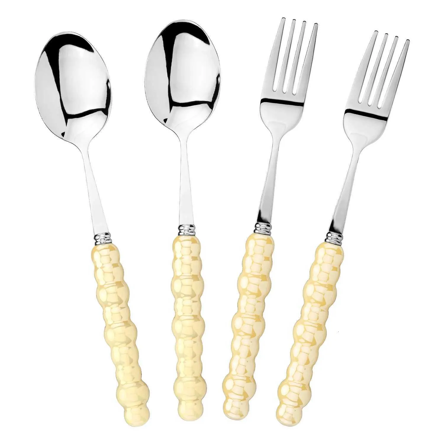 4-Piece Ceramic Handle Dining Set: Durable Stainless Steel Spoon and ...