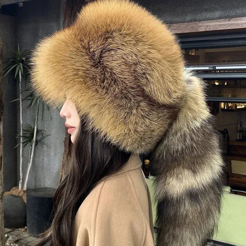 Winter Women Fashion Real Fur Hat Natural Fox Fur Hats  display picture 1