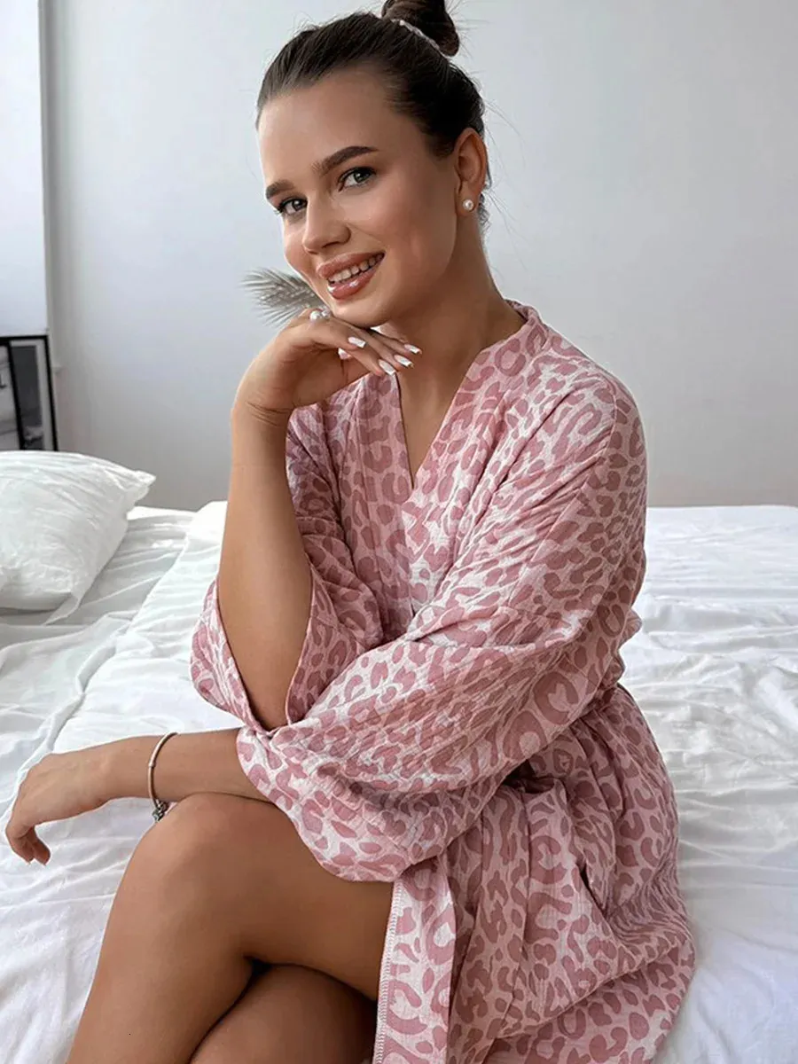 short dressing gowns for ladies Pink Cute Leopard Print Robe Women – Soft Bathrobe, Nightgown, Loungewear & Gown Velvet